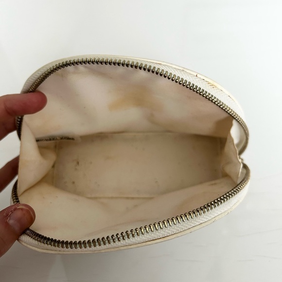 Michael Kors White Gold Cosmetic Case Diamond Pattern Makeup Zipper Closure - Picture 4 of 5